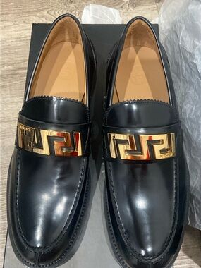 BNIB Versace La Greca Black Leather Loafers EU 40.5